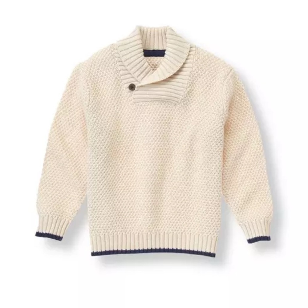 Janie Jack Cotton Shawl Collar Sweater Buttermilk Cream Nautical Blue Knit 4Y